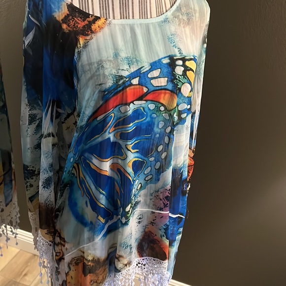 Mushka, by Sienna Rose, sheer tunic with tassel like fringe, large; butterfly - Picture 2 of 7